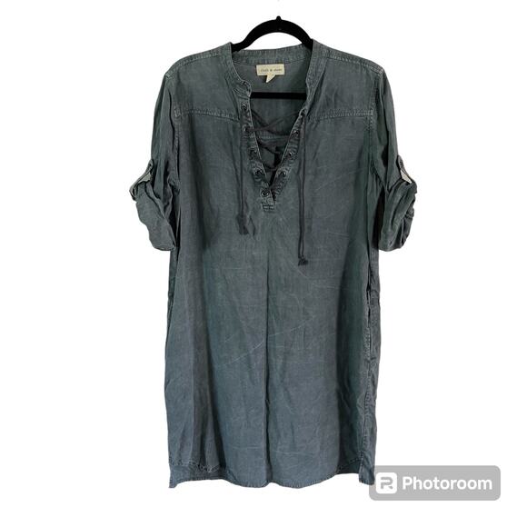 cloth & stone Dresses & Skirts - Cloth & Stone Distressed Lace Up Tunic Shift Dress Sz M Tencel Lyocell Casual